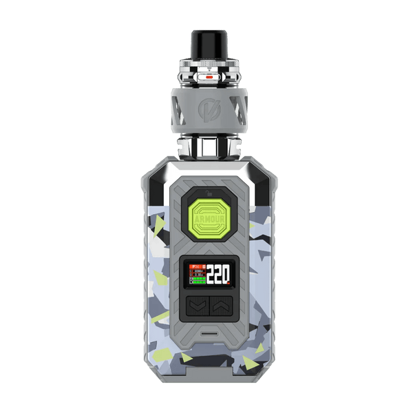 Vaporesso Armour Max Kit hardware with sleek design, featuring a large screen and adjustable controls for vaping.