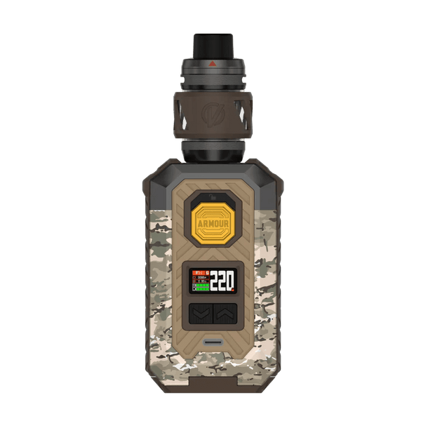 Vaporesso Armour Max Kit hardware with sleek design, featuring mod and tank for vaping, in a close-up shot.