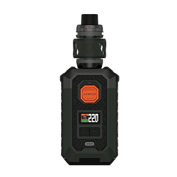 Vaporesso Armour Max Kit hardware with sleek black design, featuring a mod and tank for vaping.