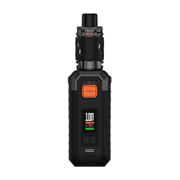 Vaporesso Armour Mod Kit with iTank T, black hardware vape mod and tank for vaping, featuring sleek design and adjustable settings.