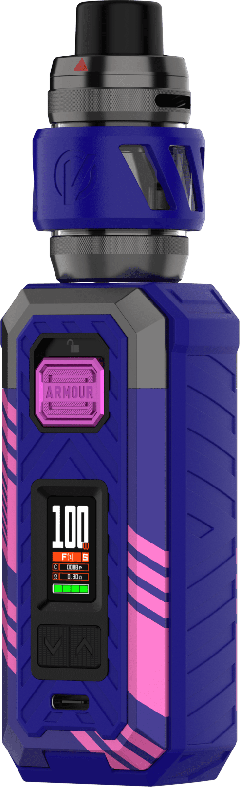Vaporesso Armour Mod Kit with iTank T, black hardware vape mod and tank for vaping enthusiasts.