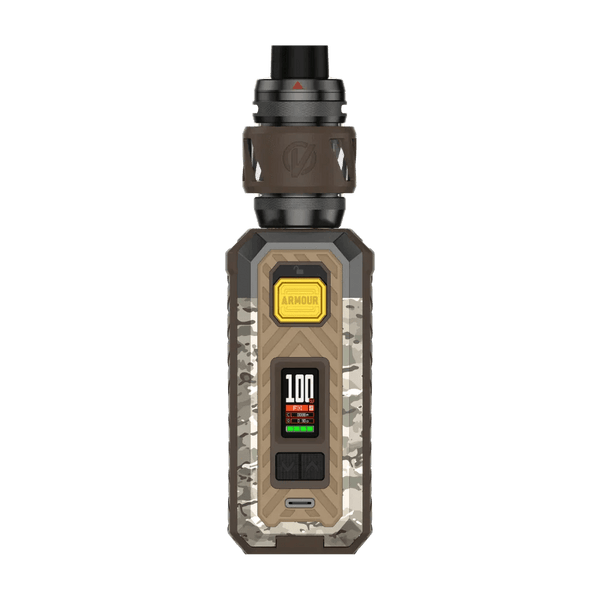 Vaporesso Armour Mod Kit with iTank T, black hardware vape device with digital display and ergonomic design.
