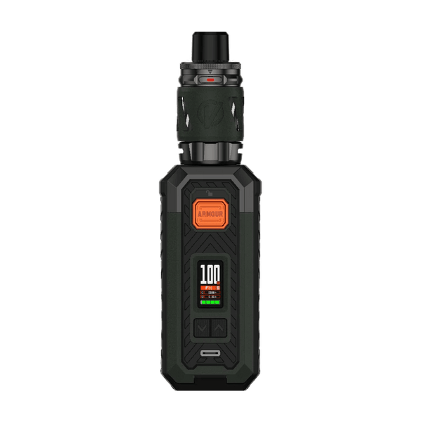 Vaporesso Armour Mod Kit with iTank T, black hardware, featuring a sleek mod and tank for vaping.