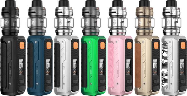 Vaporesso Armour Ultra 100W starter kit with sleek hardware design and compact vaping device, featuring adjustable wattage and battery.