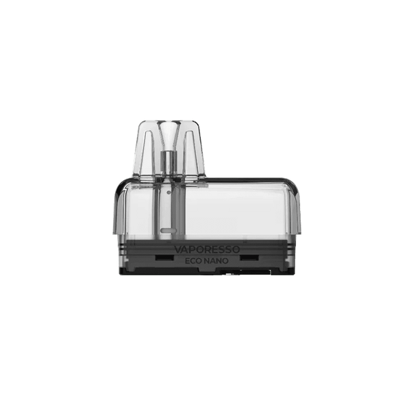 Vaporesso ECO Nano replacement pods for vape device, showing clear plastic cartridges with mouthpiece and e-liquid chamber.