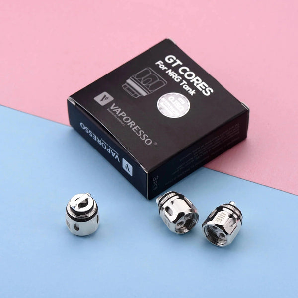 Vaporesso GT Core replacement coils for vape devices, showing multiple coil heads with metal and cotton components.