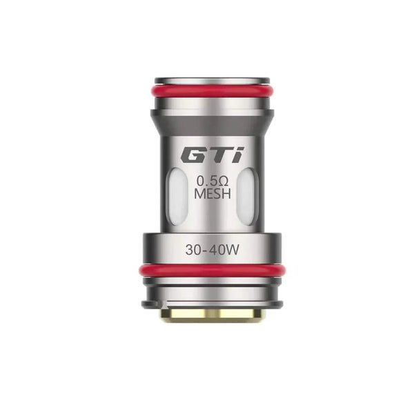 Vaporesso GTi replacement coils for vape devices, showing a pack of coil heads with metal and wick components.
