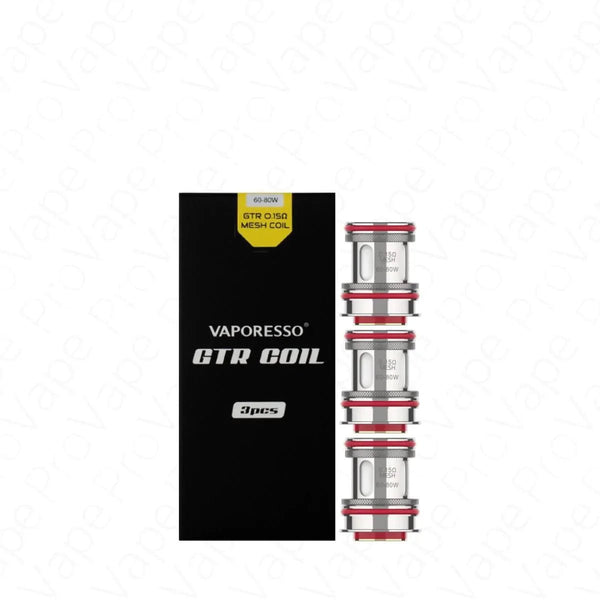 Vaporesso GTR replacement coils for vape devices, showing multiple coil heads with cotton wicks and metal casings.