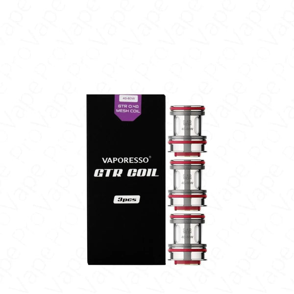 Vaporesso GTR replacement coils for vape devices, showing cylindrical metallic coils with cotton wicking in a close-up image.