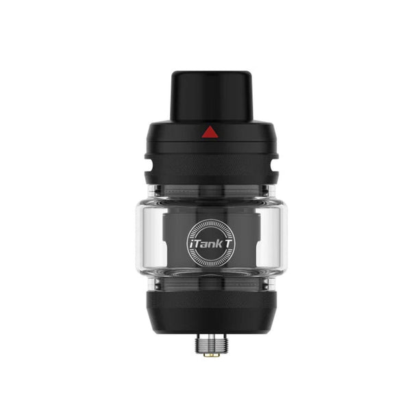 Vaporesso iTank T vape part showing a sleek black tank with silver accents and adjustable airflow for e-cigarette devices.