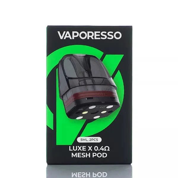 Vaporesso LUXE X replacement vape pods for the Vaporesso device, showing black and transparent pod cartridges with mouthpiece.