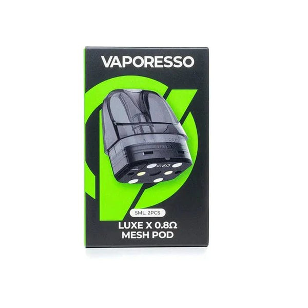 Vaporesso LUXE X replacement pods for vape device, showing clear view of pod cartridges with mouthpiece and e-liquid chamber.