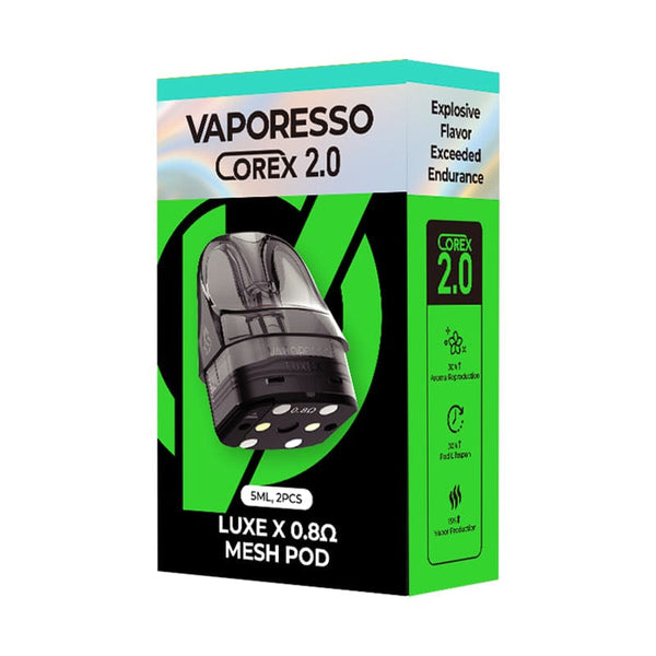 Vaporesso LUXE X replacement vape pods showing clear e-liquid chambers and mouthpiece for easy refilling.