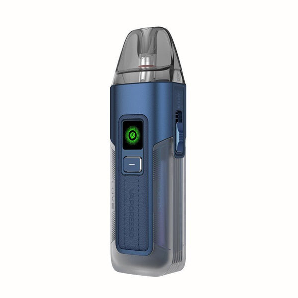 Vaporesso Luxe X2 40W pod system with sleek design, showing the device with pod attached and digital display screen.