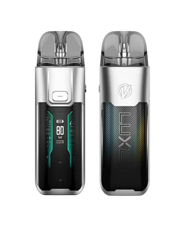 Vaporesso LUXE XR Max 80W Pod Kit showing sleek black device with adjustable screen and pod attachment for vaping.