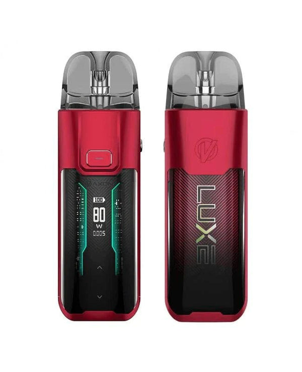 Vaporesso LUXE XR Max 80W pod kit with sleek design, showing the device with attached pod and adjustable wattage display.