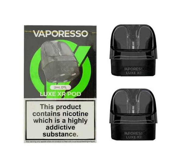 Vaporesso LUXE XR replacement vape pods, 2-pack, compatible with Vaporesso LUXE XR device, clear e-liquid chambers, sleek design