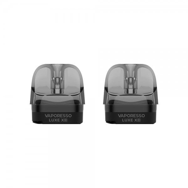 Vaporesso LUXE XR replacement vape pods, 2-pack, compatible with Vaporesso LUXE XR device, shown with clear mouthpiece and pod design.