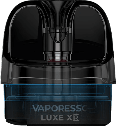 Vaporesso LUXE XR replacement pods 2-pack for vape device, showing clear plastic and filling port, compatible with Vaporesso LUXE XR.