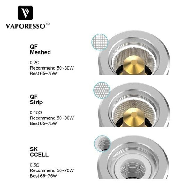 Vaporesso SKRR QF replacement coils for vape tanks, showcasing multiple coil heads designed for smooth vapor production.