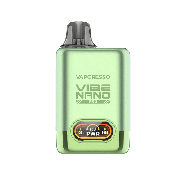 Vaporesso Vibe Nano PRO 24W pod system in sleek design, showing the compact hardware device with mouthpiece and controls.