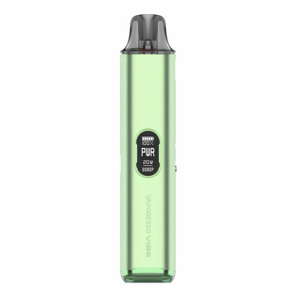Vaporesso Vibe Pod System hardware with sleek design, compact size, and integrated mouthpiece for vaping convenience.
