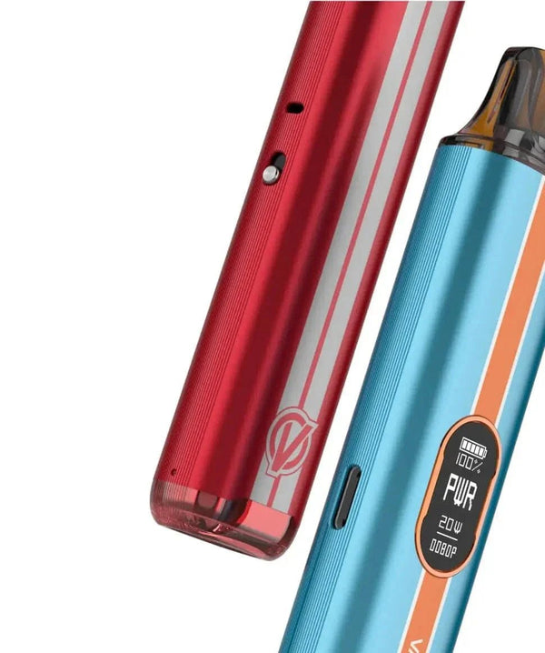 Vaporesso Vibe Pod System hardware with sleek design, showing the compact vape device with mouthpiece and control buttons.