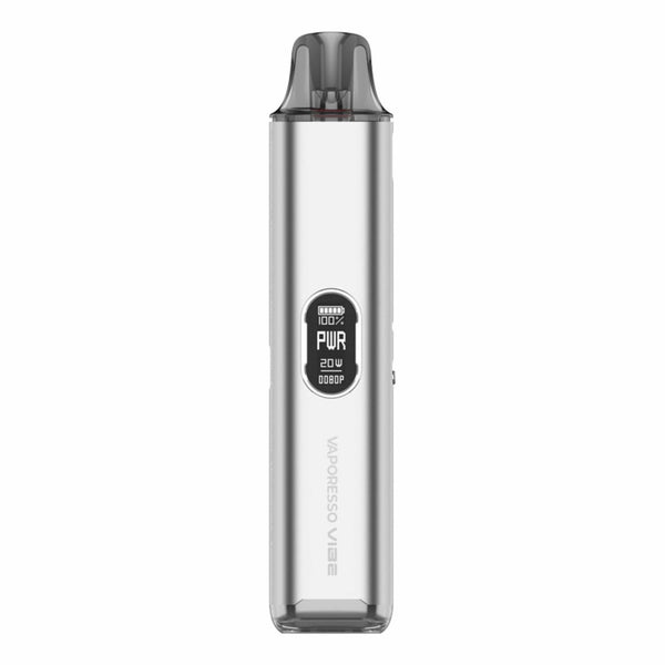 Vaporesso Vibe Pod System hardware with sleek design, compact size, and integrated mouthpiece for vaping convenience.