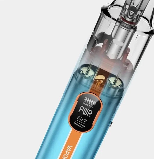 Vaporesso Vibe Pod System hardware showing sleek compact design with pod cartridge and mouthpiece for vaping.