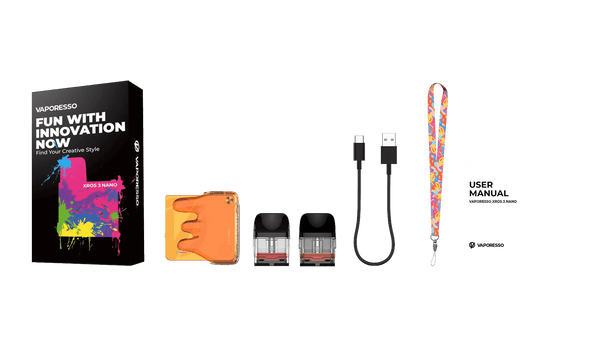 Vaporesso XROS 3 Nano vaping kit with compact hardware and sleek design, featuring the Vaporesso brand logo and device components.