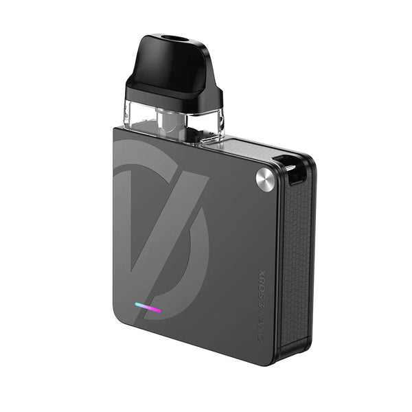 Vaporesso XROS 3 Nano Kit hardware with sleek design and compact size, featuring pod system and user-friendly controls.