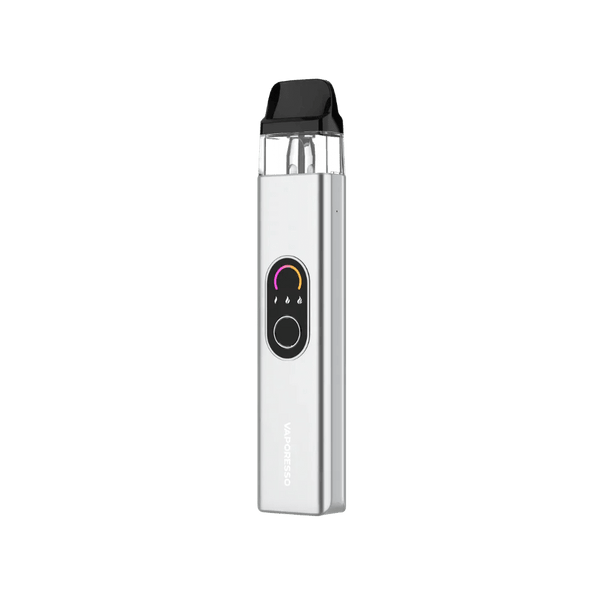 Vaporesso XROS 4 Pod Kit hardware with sleek design and replaceable pods, compact vaping device for on-the-go use.