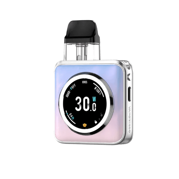 Vaporesso XROS 5 Nano 30W pod system hardware with sleek design and built-in mouthpiece for vaping.