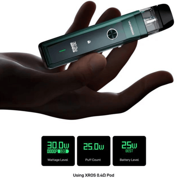 Vaporesso XROS Pro Pod System hardware with sleek design and adjustable airflow for portable vaping.