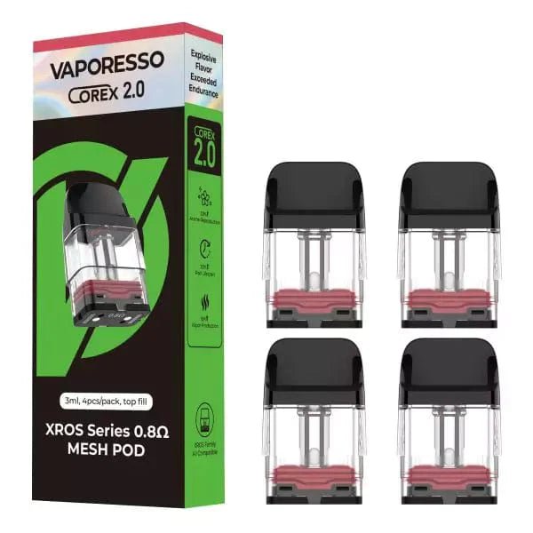 Vaporesso XROS replacement vape pods for the Vaporesso XROS device, showing clear view of the refillable pod with mouthpiece