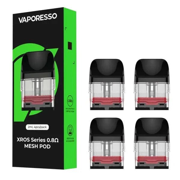 Vaporesso XROS replacement vape pods with mouthpiece and fill port, designed for easy refilling and smooth vaping experience.