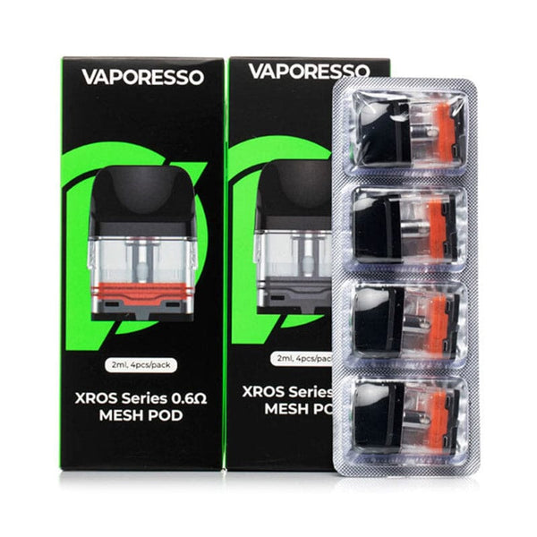 Vaporesso XROS replacement vape pods for the Vaporesso XROS device, showing clear pods with visible e-liquid filling.