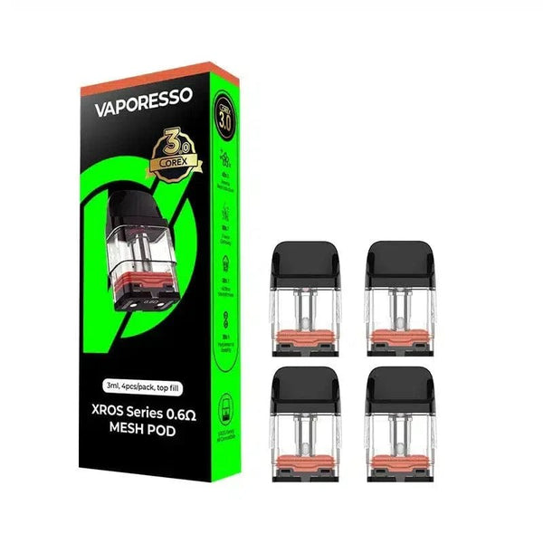 Vaporesso XROS replacement pods for vape devices, showing clear pod chambers and mouthpiece attachment.
