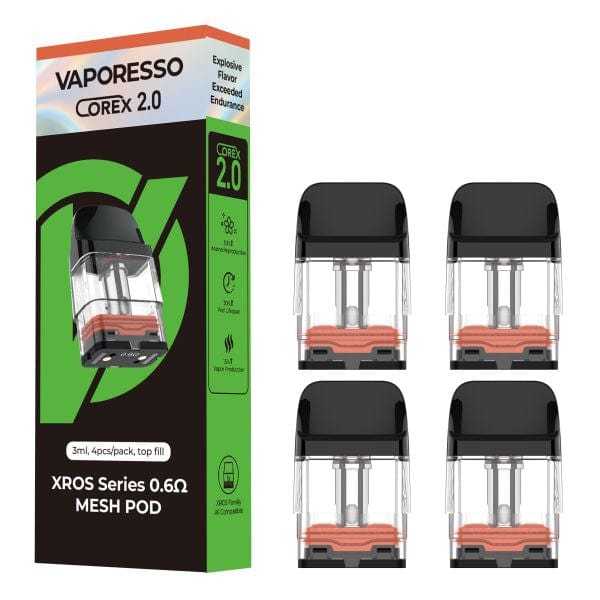 Vaporesso XROS replacement vape pods showing clear mouthpiece and fill port for easy refilling and use.