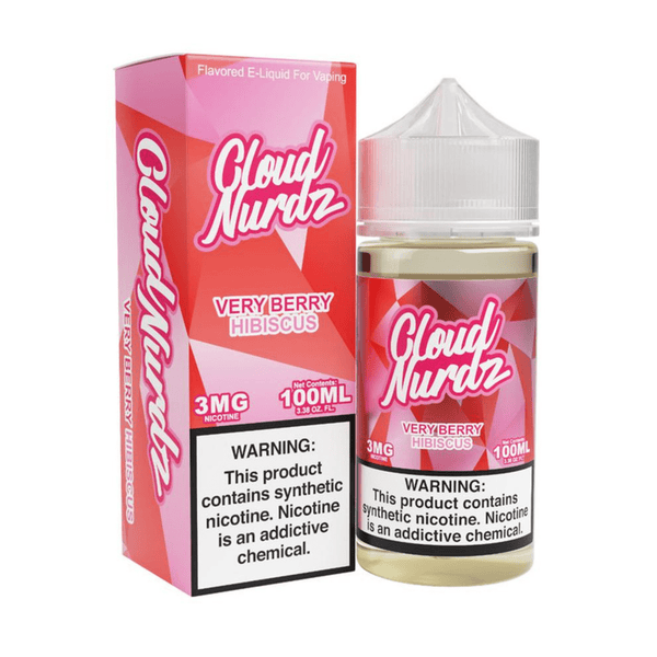 Cloud Nurdz Very Berry Hibiscus e-liquid 100mL bottle with vibrant berry and hibiscus flavor label.
