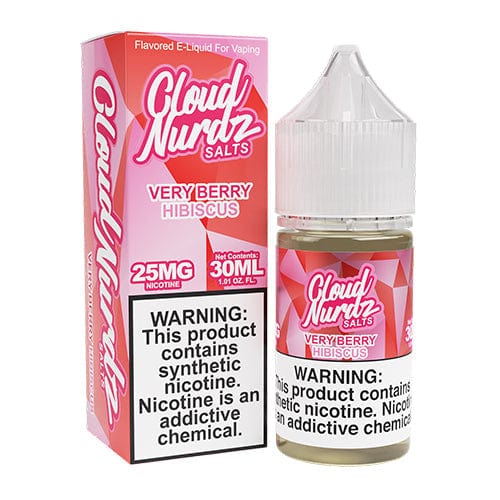 Cloud Nurdz Very Berry Hibiscus Salt e-liquid bottle, 30mL, with berry and hibiscus flavor notes visible in the image.
