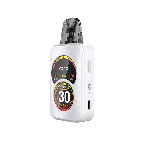 VOOPOO Argus A 30W pod system vape device with sleek design and adjustable wattage on a white background.