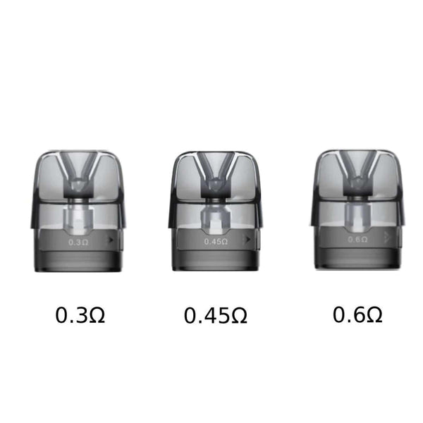 VOOPOO Argus E40 replacement pods for vaping device, shown in close-up with transparent design and brand logo.