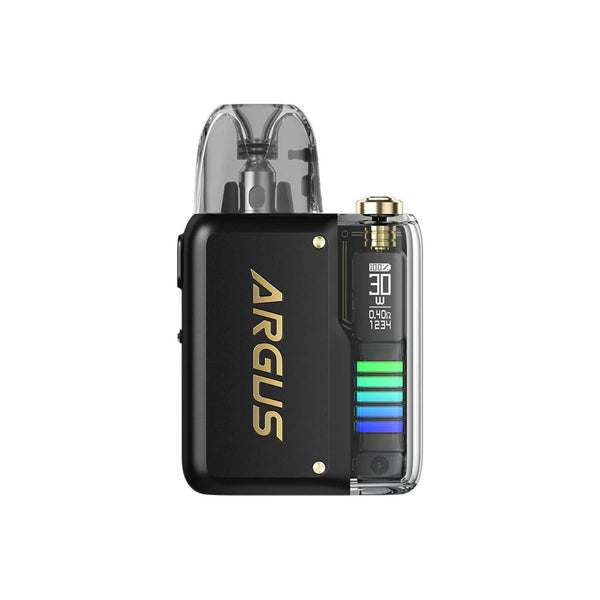 VOOPOO Argus P2 30W pod system with sleek black hardware and adjustable airflow, compact and portable vaping device.