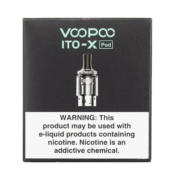 VOOPOO ITO-X replacement pods for vaping device, transparent plastic with mouthpiece, designed for easy refill and secure fit.