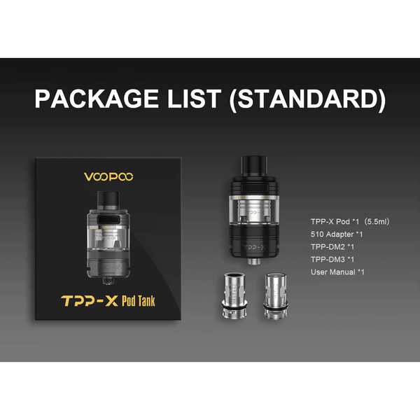 VooPoo TPP-X Pod Tank with two coils for vaping, featuring a sleek design and adjustable airflow.