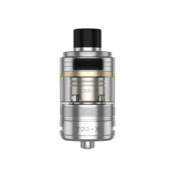 VooPoo TPP-X pod tank with two replacement coils, clear vape part showing tank chamber and coil slots.