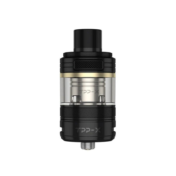VooPoo TPP-X Pod Tank with two replacement coils for vape devices, featuring a sleek design and transparent glass chamber.