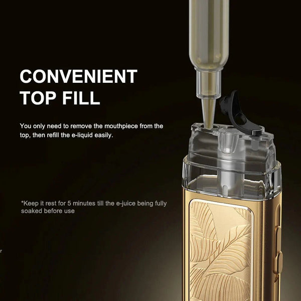 VOOPOO Vinci Pod Royal Edition pod system showing sleek design and cartridge slot, compact hardware device for vaping.