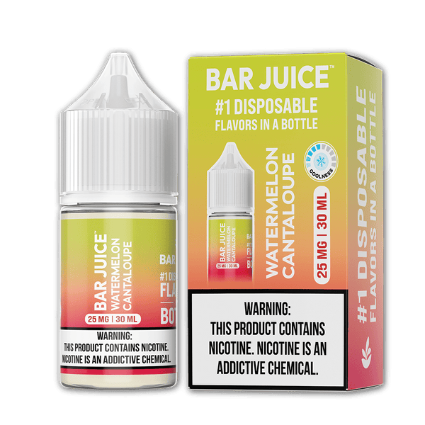 Bar Juice Watermelon Cantaloupe Salt E-liquid in 30mL bottle, featuring fresh watermelon and cantaloupe flavors.